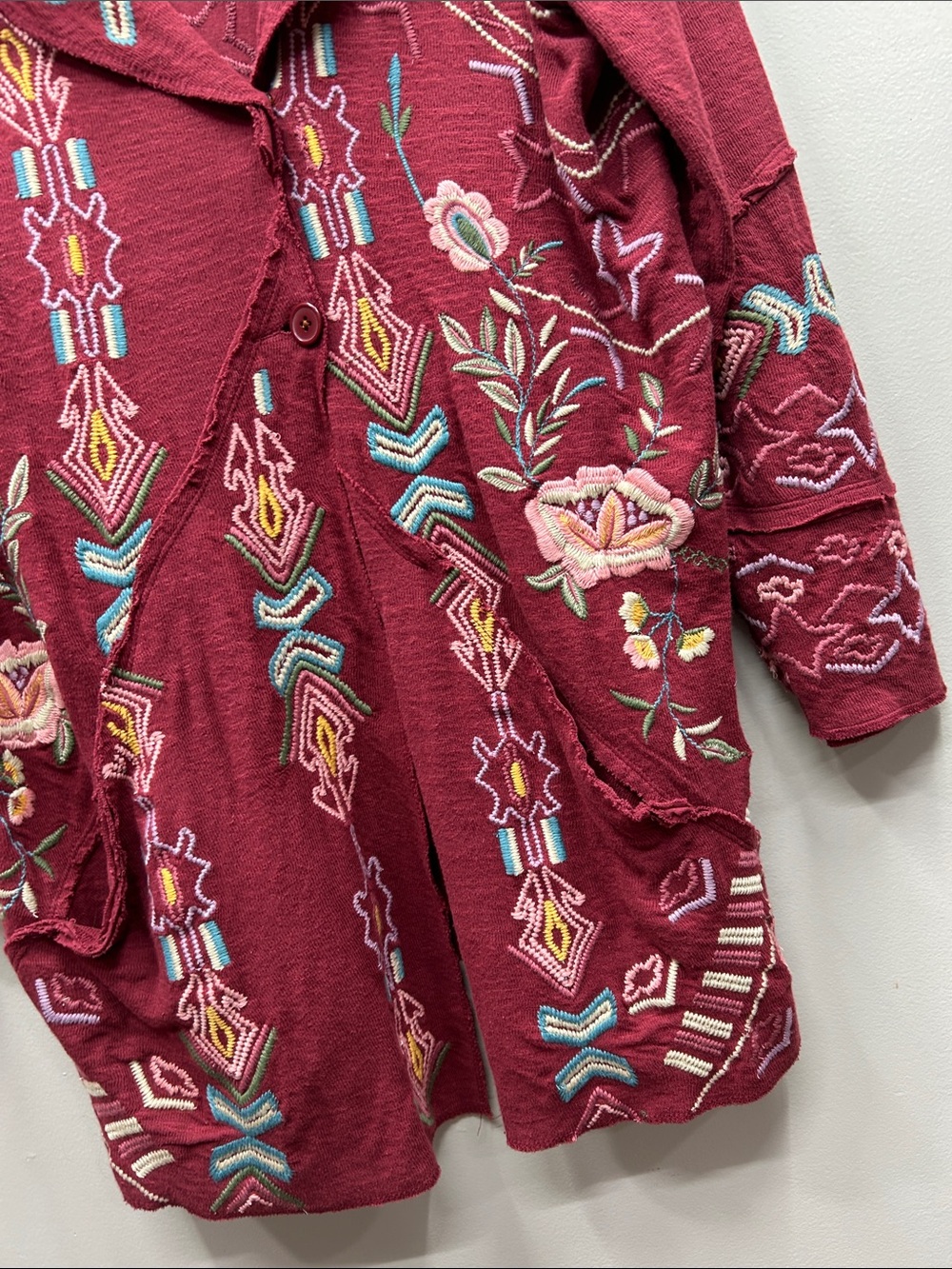 Coldwater Creek Burgundy Oversized Floral Embroidered Cardigan - Picture 5 of 14